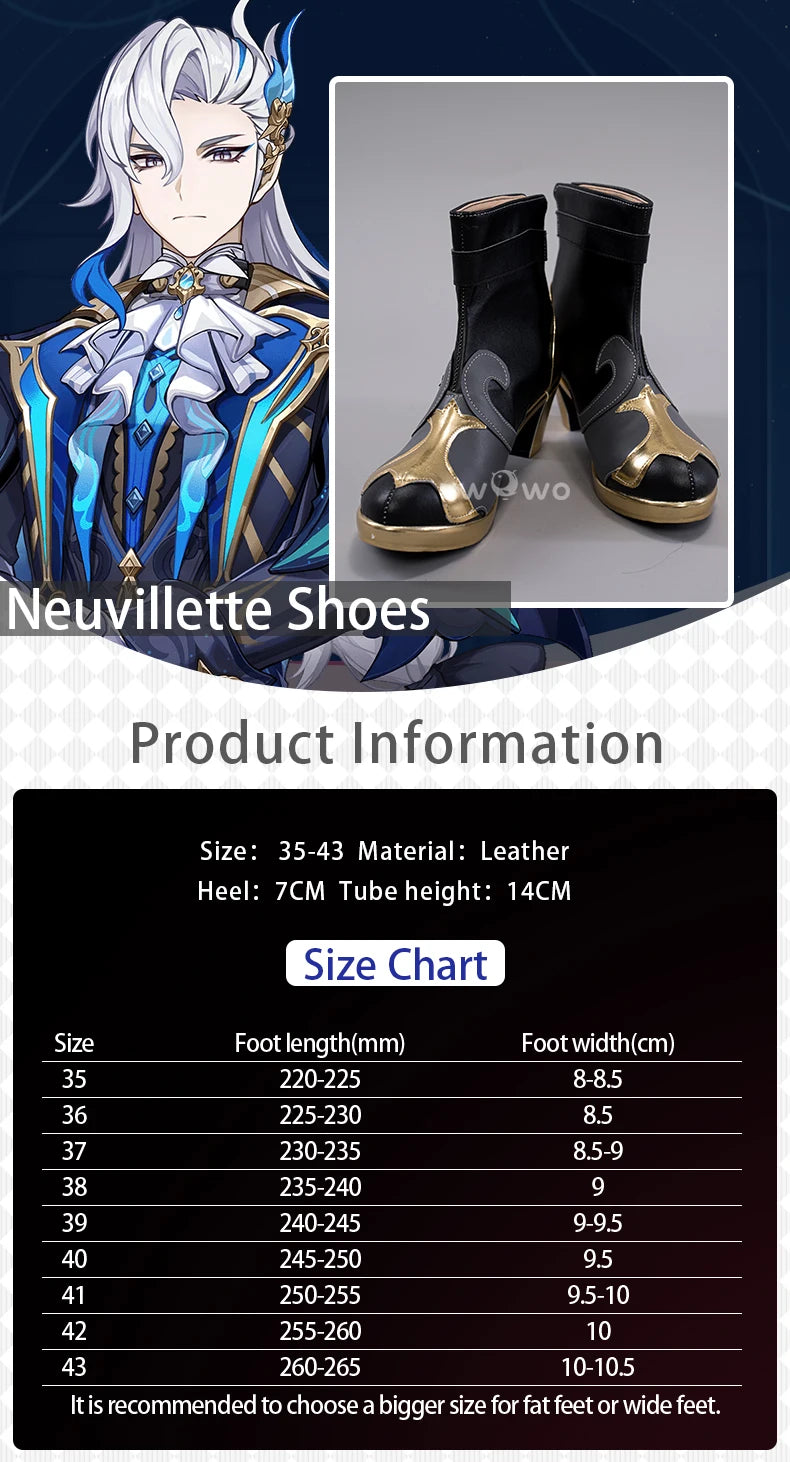 UWOWO Genshin Impact Hydro Fontaine Neuvillette Cosplay Shoes Boots