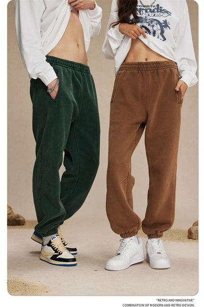 ZODF Retro Winter 360gsm Batik Washed Fleece Sweatpants Unisex Loose Drawstring Warm Joggers HY0714