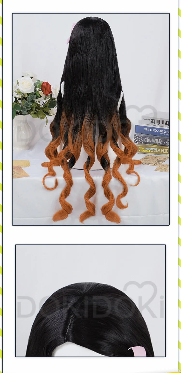 IN STOCK Kamadoo Nezukoo Cosplay Costume Anime DokiDoki-SR Women Pink Kimono Nezukoo Halloween Cosplay Wig Props