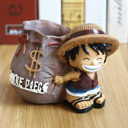 Anime One Piece Luffy Resin Office Pen Holders Collectible Monkey D Luffy 10cm Desk Pencil Pot Holder Action Figure Office Use