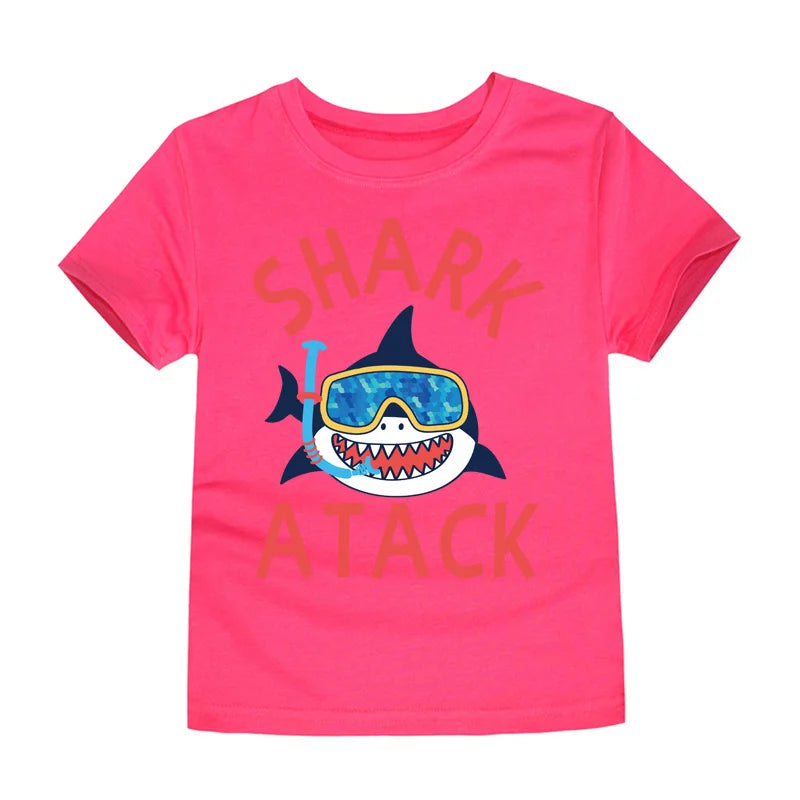 Boys Clothes Cotton Kids Toddlers 2 to 3 4 5 6 7 8 9 10 11 12 Years Dark Blue Shirt Short Shark Tops Designer Children Clothing