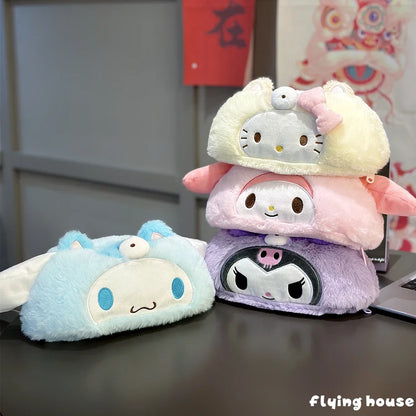 Japanese Style Plush My Melody Kuromi Tissue Box Durable Home Car Hotel Sofa Paper Tissue Holder Napkin Case Pouch Girl's Gift