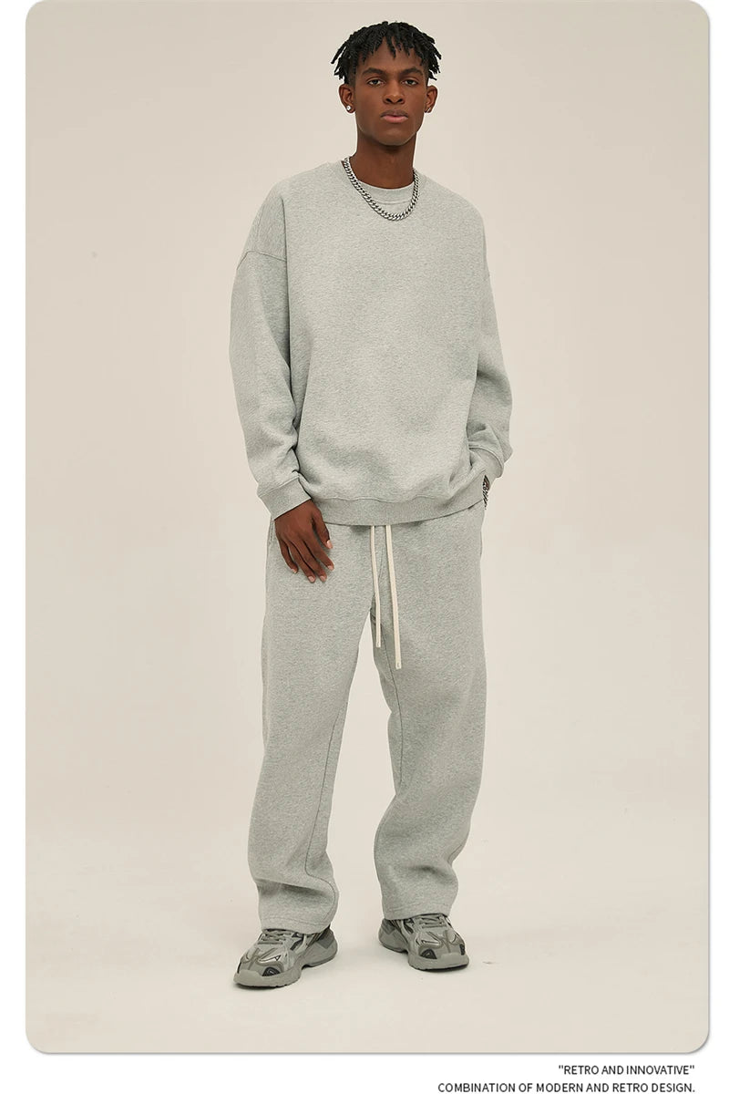 ZODF New 2025 Winter 350gsm Fleece Sweatshirts For Men Unisex Casual Loose Basic Solid O-Neck Thick Warm Pullovers HY0635