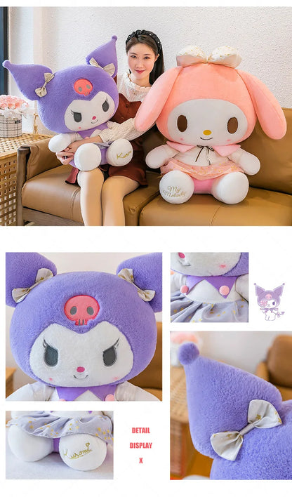 New White Gold Series Kuromi Plush Toy My Melody Sleeping Pillow Cute Stuffed Animal for Kids Birthday Christmas Gift for Girls