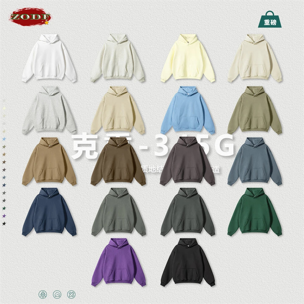 ZODF New 2024 Autumn Winter Men 345gsm Fleece Hoodies Unisex Women Relax Fit Warm Solid Hooded Pullovers Sweatshirts HY0863