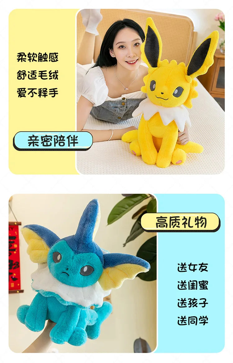 45/60/80CM Big Size Pokémon Jolteon Plushies ‌Vaporeon Cartoon Anime Stuffed Ornament Comfortable Soft Doll Children's Toy Gift