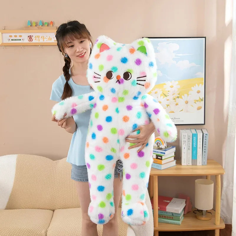 45-80cm Kawaii Wave Point Cat Plush Toy Doll Pillow Cushion Cartoon White Red Large Size Sleeping Plush Doll Gift for Girlfriend