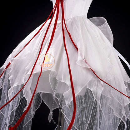 Wuthering Waves Phrolova Cosplay Costume Wig Dress White Spider Lily Layered Gown Headwear Halloween Party for Women Girls Props