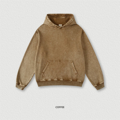 ZODF Retro Men Heavyweight Washed Cotton Hoodies Unisex Loose Thick 420gsm Hooded Sweatshirts Pullovers Coats HY0466