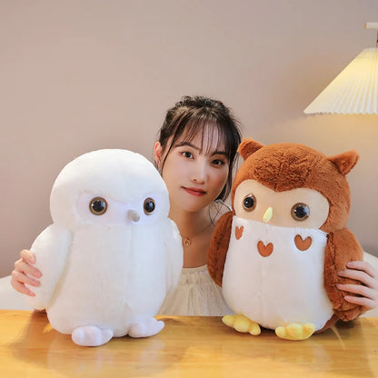 Couple Owl Plush Toy Stuffed Animals White Brown Vulture Plushie Round Ball Shape Nap Sleep Throw Pillow for Kids Birthday Gift