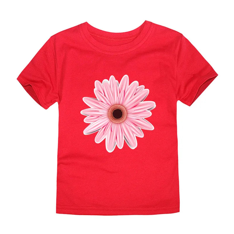 Butterfly Flower T Shirt for Girls 2 to 3 4 5 6 7 8 9 10 11 12 Years Summer Clothes 100% Cotton Tee Shirts Yellow Purple Tshirts