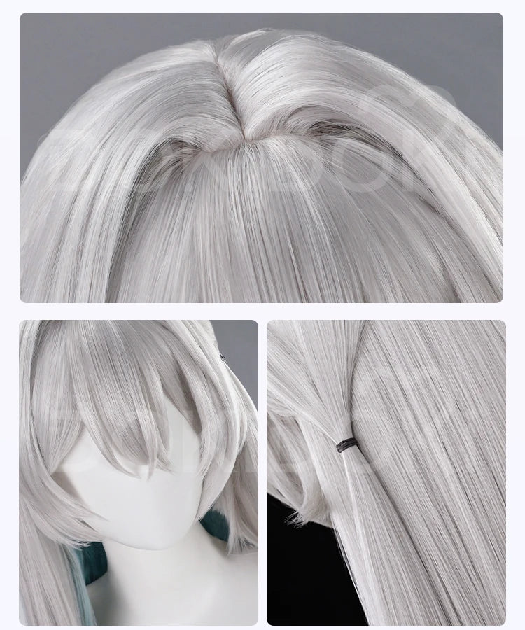 Firefly Wig Cosplay Game Honkai: Star Rail DokiDoki Women Silvery Blue Long Hair Firefly Cosplay Headdress Free Cap
