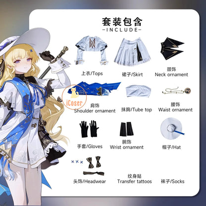 Wuthering Waves Phoebe Cosplay Costume Wig Dress Hat Headwear Sticker Stocking Rinascita Halloween Party Women Girls Prop iCoser