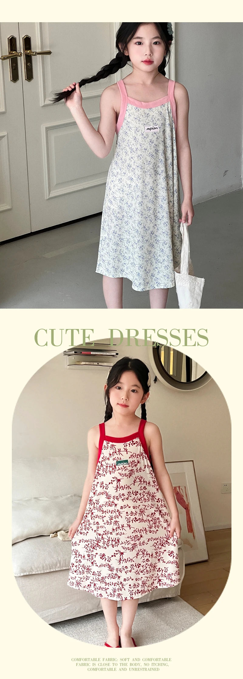 Kids Girls Nightgown Cartoon Nightdress Girl Sleepwear Nightie Summer Sleeveless Floral Print Cats Nightwear Children Clothes