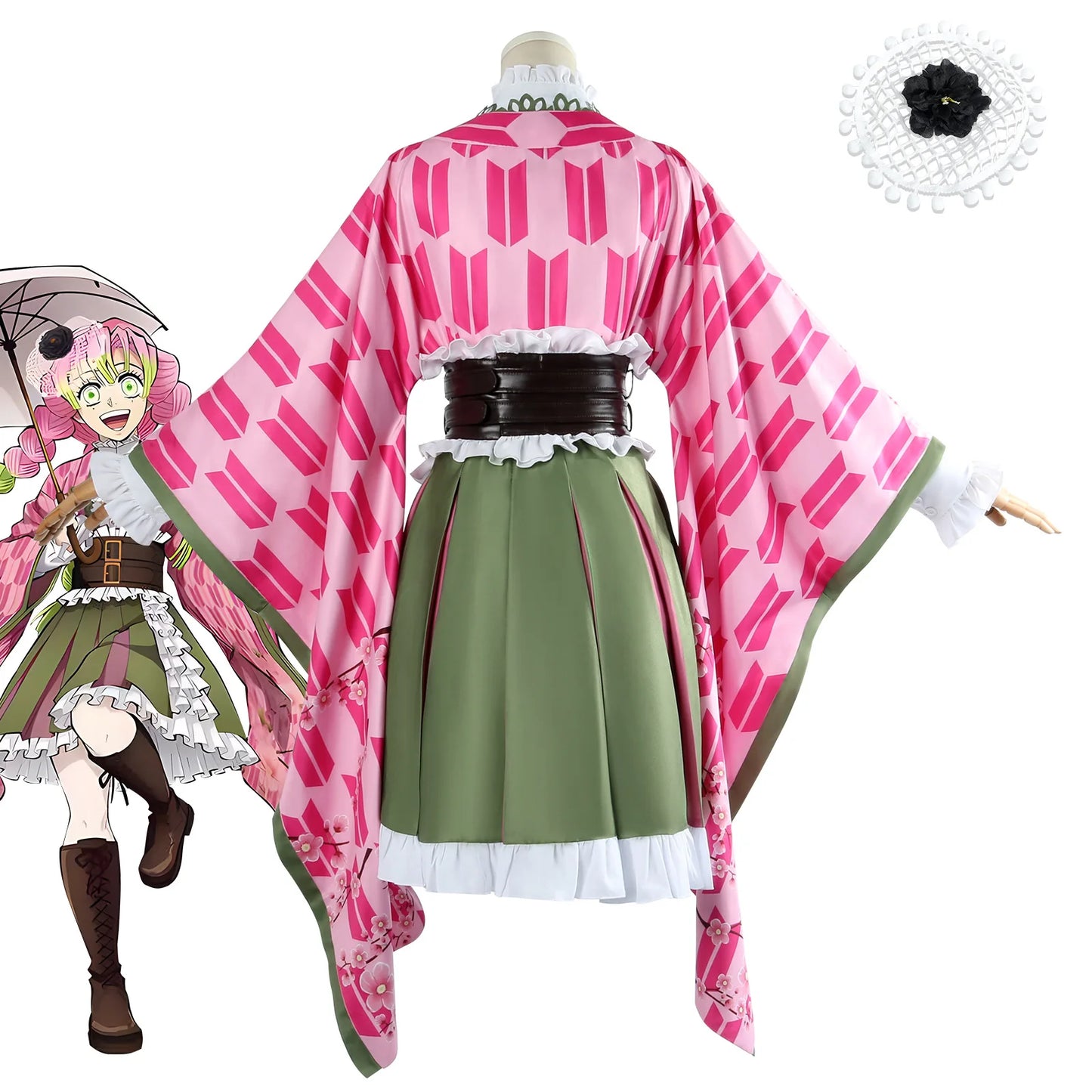 Kanroji Mitsuri Cosplay Costume Set Women Polyester