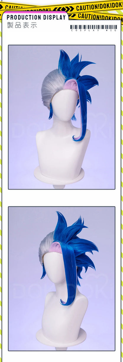 IN STOCK Guinevere Olivia Wig Anime Cosplay DokiDoki Blue Hair Knights Cosplay Double Buns Hight Heat Resistant Free Wig Cap