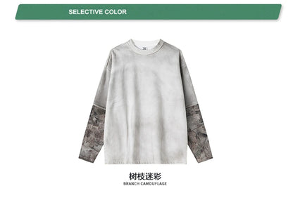 ZODF 2025 Autumn 340gsm Fake 2-Piece T-Shirt For Man Unisex Oversized Heat Transfer Printing Long Sleeve T Shirts Tee HY1151