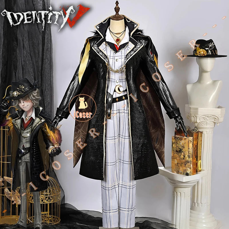 Identity V Prospector Cosplay Costume Norton Campbell Uniform Hat Glasses Bird of Prey Rings Halloween Party for Women Men Props