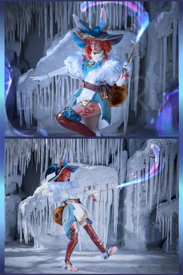 IN STOCK Auroraa Kaynn Cosplay Costume Game Cosplay DokiDoki-R Women Auroraa Witch Costume Mace Hat Ears Props