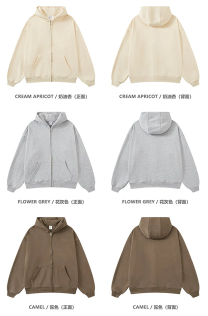ZODF New Winter Men Zipper Fleece Hoodies Unisex Loose Heavy Weight Thick Warm Basic 420gsm Hooded Coats Hoodie HY0747