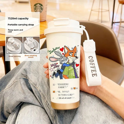 Disney Zootopia Coffee Mug Judy Nick 520ML 304 Stainless Insulated Cup Cartoon Thermos Cup Kids Student Water Cup Holiday Gift