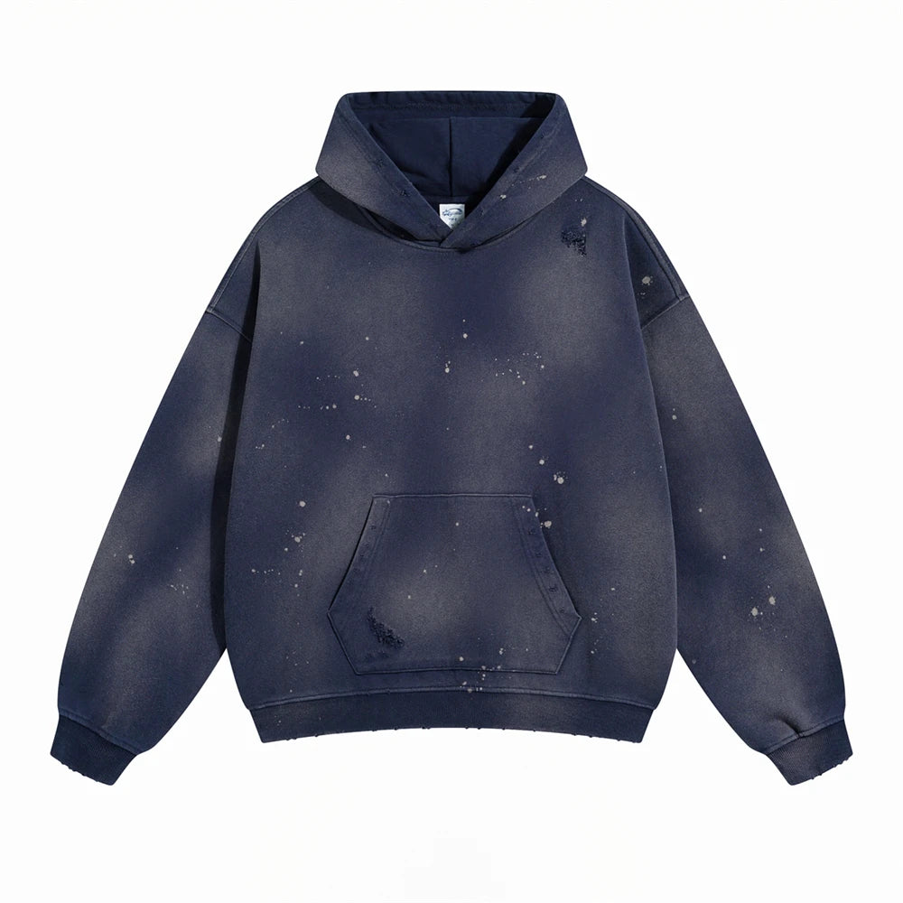 ZODF Autumn Winter Spray Dyeing Ink Splashing Hoodies For Men Unisex 450gsm Washed Oversized Knitted Hooded Pullovers HY0908