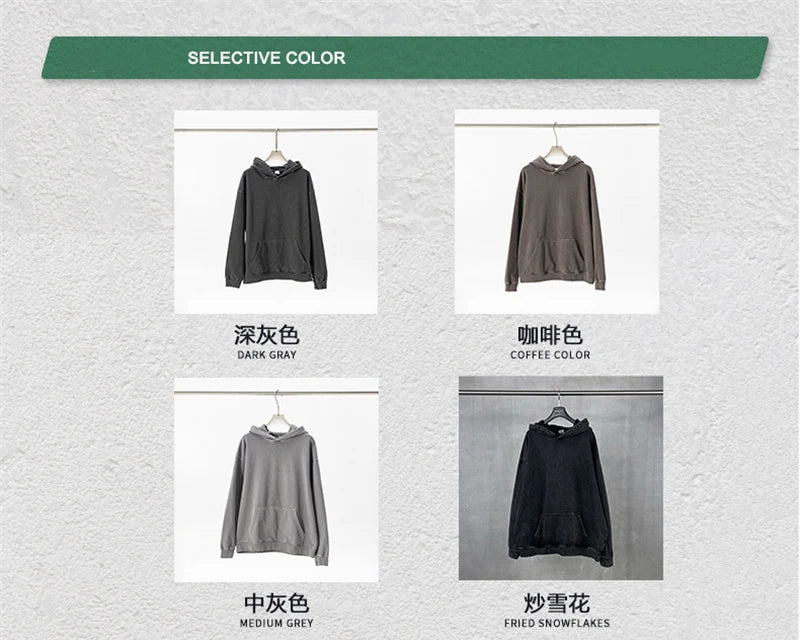 ZODF Retro Heavy Weight 480gsm Cotton Hoodies For Man Unisex Oversized Washed Distressed Hooded Pullovers Brand Coats HY1115