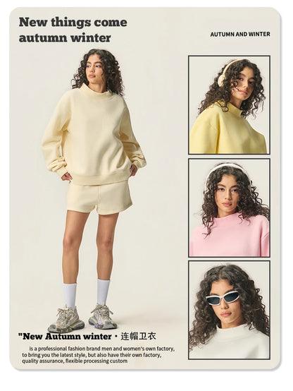 ZODF 2025 Winter Women 350gsm Warm Fleece Sweatshirts Girls Female Hip Hop Half Turtleneck Pullovers Brand Clothing HY056