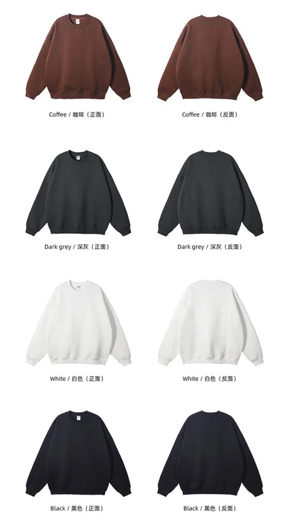 ZODF New 2025 Winter 350gsm Fleece Sweatshirts For Men Unisex Casual Loose Basic Solid O-Neck Thick Warm Pullovers HY0635