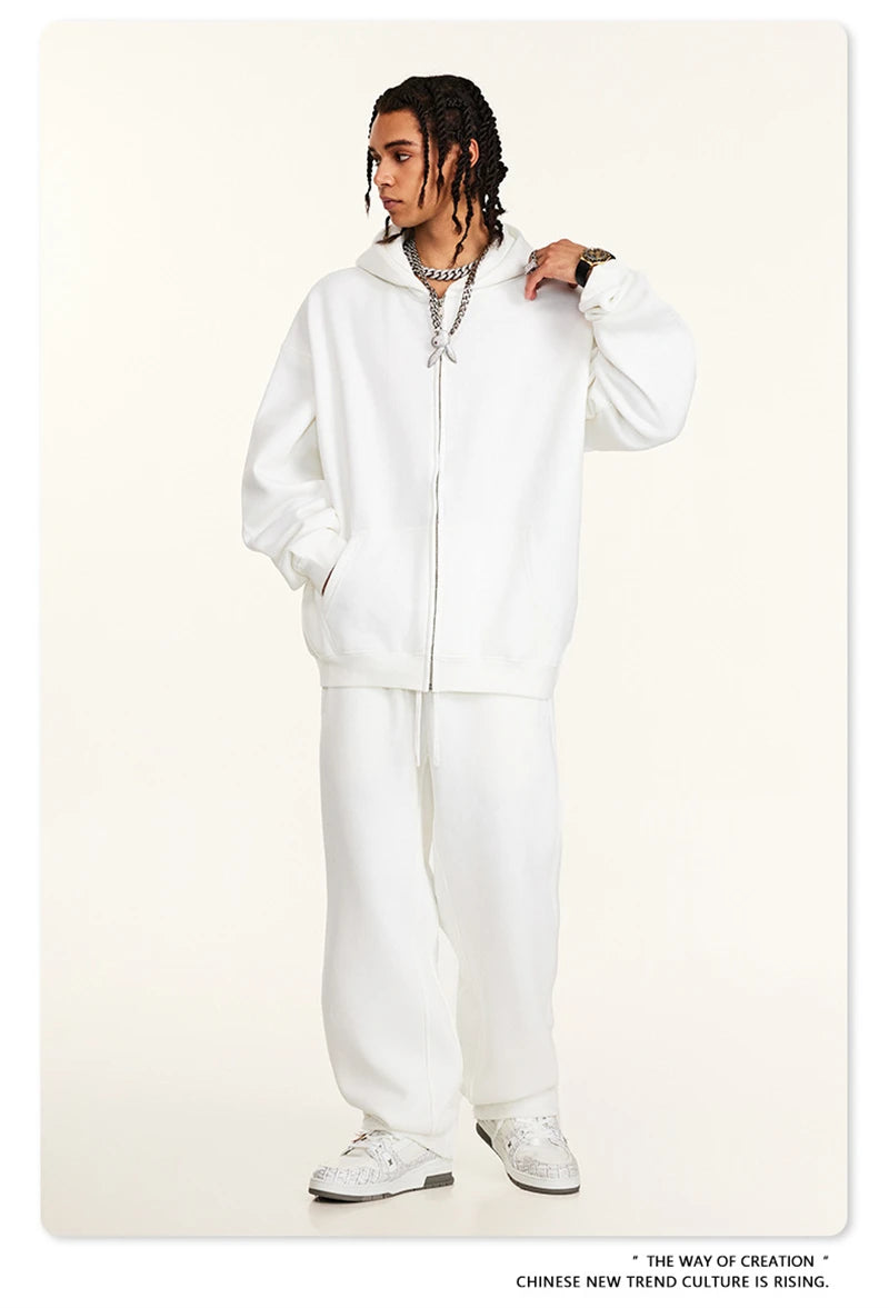 ZODF Fashion Winter Men Warm Zipper Fleece Hoodies Unisex Loose Basic 345gsm Knitted Hooded Hoodie Coats HY0904