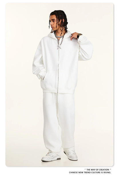 ZODF Fashion Winter Men Warm Zipper Fleece Hoodies Unisex Loose Basic 345gsm Knitted Hooded Hoodie Coats HY0904