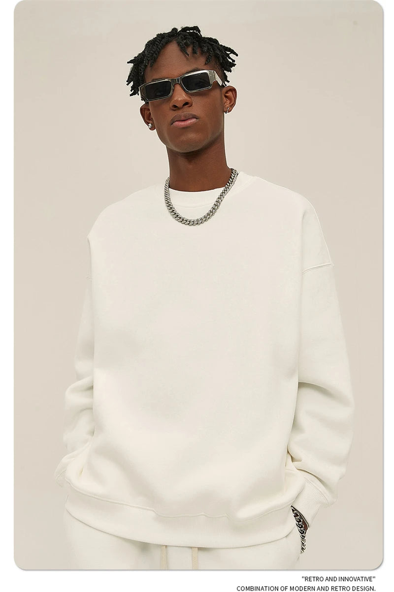 ZODF New 2025 Winter 350gsm Fleece Sweatshirts For Men Unisex Casual Loose Basic Solid O-Neck Thick Warm Pullovers HY0635