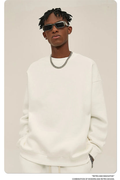 ZODF New 2025 Winter 350gsm Fleece Sweatshirts For Men Unisex Casual Loose Basic Solid O-Neck Thick Warm Pullovers HY0635