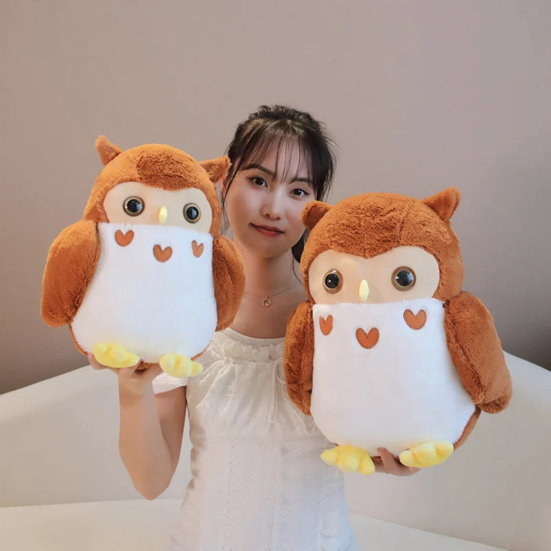 Couple Owl Plush Toy Stuffed Animals White Brown Vulture Plushie Round Ball Shape Nap Sleep Throw Pillow for Kids Birthday Gift