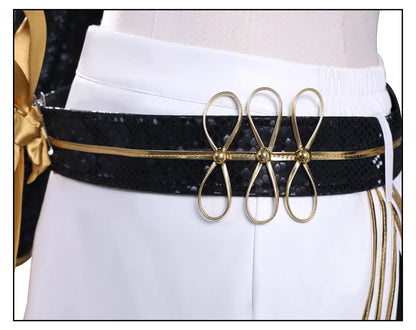 KPop Demon Hunters Mira Cosplay Costume Black Gold Skirt Huntrix Golden Uniform Headwear Halloween Party for Women Girls Props