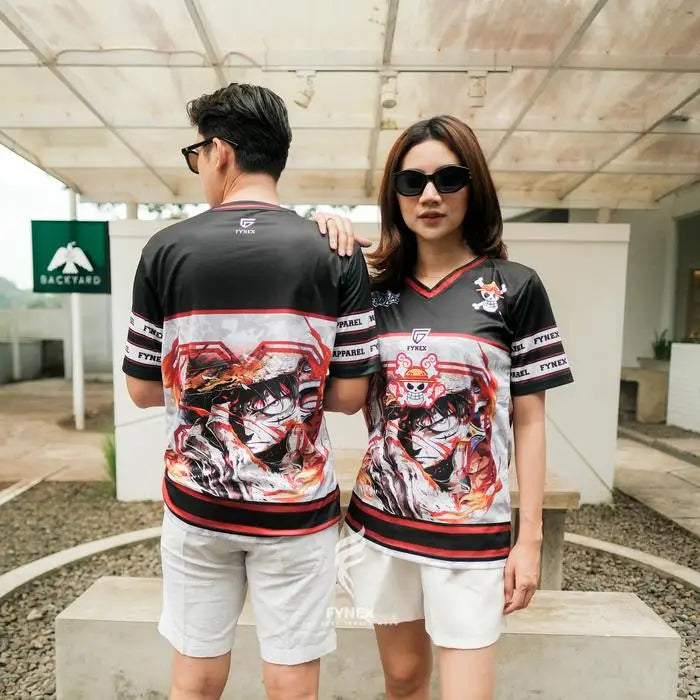 2526 New Bandai Anime One Piece Luffy Summer Jersey T-shirt Oversized 3D Adult and Children's Multifunctional Top Christmas