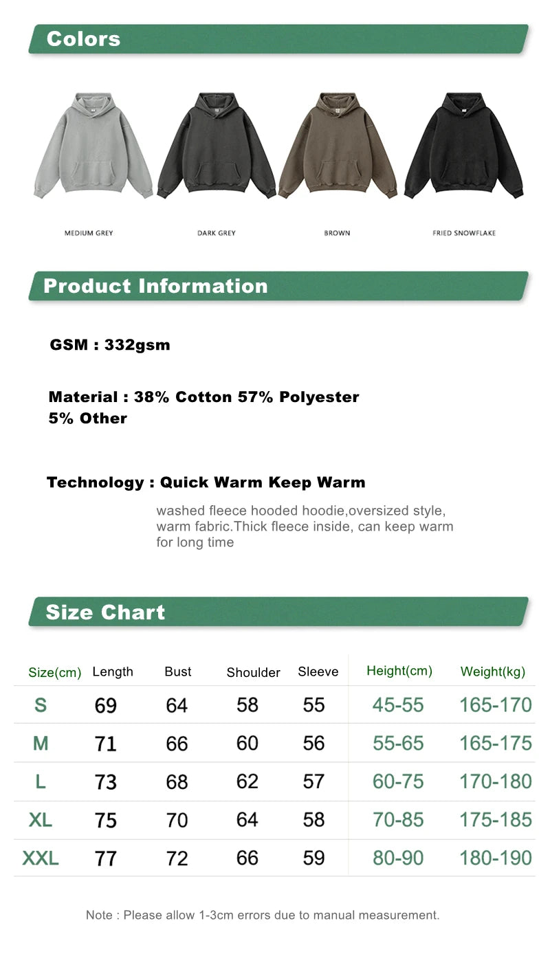 ZODF 2024 Winter Unisex Washed Fleece Hoodies 360gsm Warm Loose Retro Hooded Sweatshirts HY0870