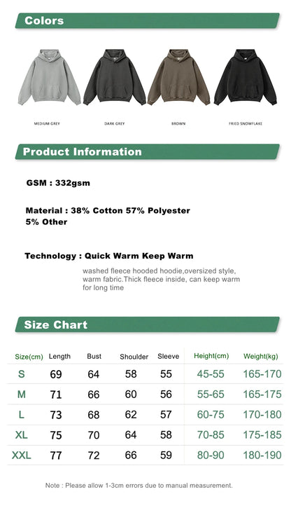 ZODF 2024 Winter Unisex Washed Fleece Hoodies 360gsm Warm Loose Retro Hooded Sweatshirts HY0870