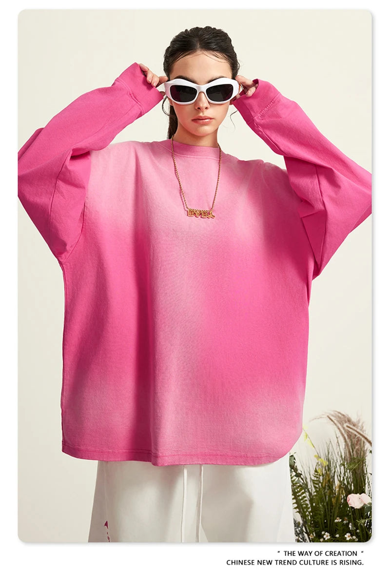 ZODF Retro Monkey Washed 260gsm Cotton T-Shirt For Men Unisex High Street Loose Full Sleeve T Shirt Brand Streetwear HY0406