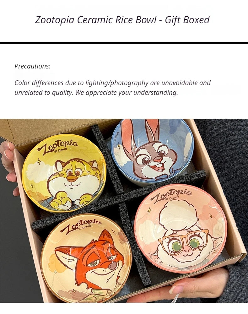 New Zootopia Disney Judith Nick 4 Cute Cartoon Ceramic Rice Bowl Home Festival Gift High Beauty Tableware