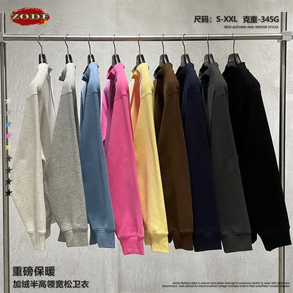 ZODF New Winter Man 345gsm Loose Fit Fleece Sweatshirt Unisex Cusual Boxy Warm Half Turtleneck Pullovers HY1181