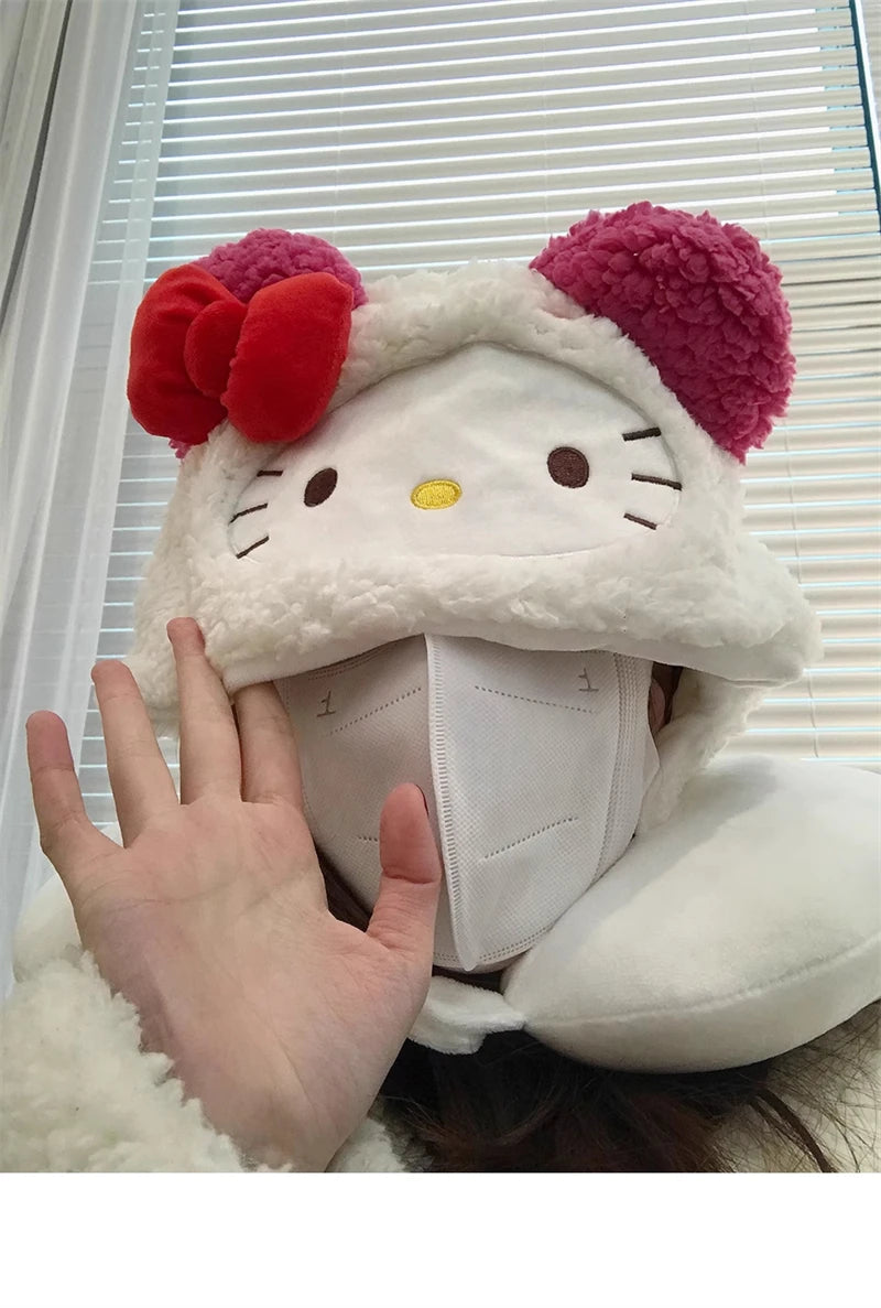 Stuffe Anime Hooded U-shaped Neck Pillow Hello Kitty Kuromi My Melody Travel Blackout Neck Pillow Office Nap Pillow Girl