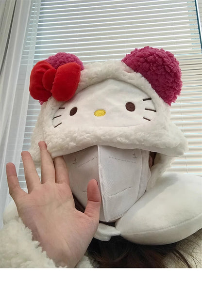 Stuffe Anime Hooded U-shaped Neck Pillow Hello Kitty Kuromi My Melody Travel Blackout Neck Pillow Office Nap Pillow Girl