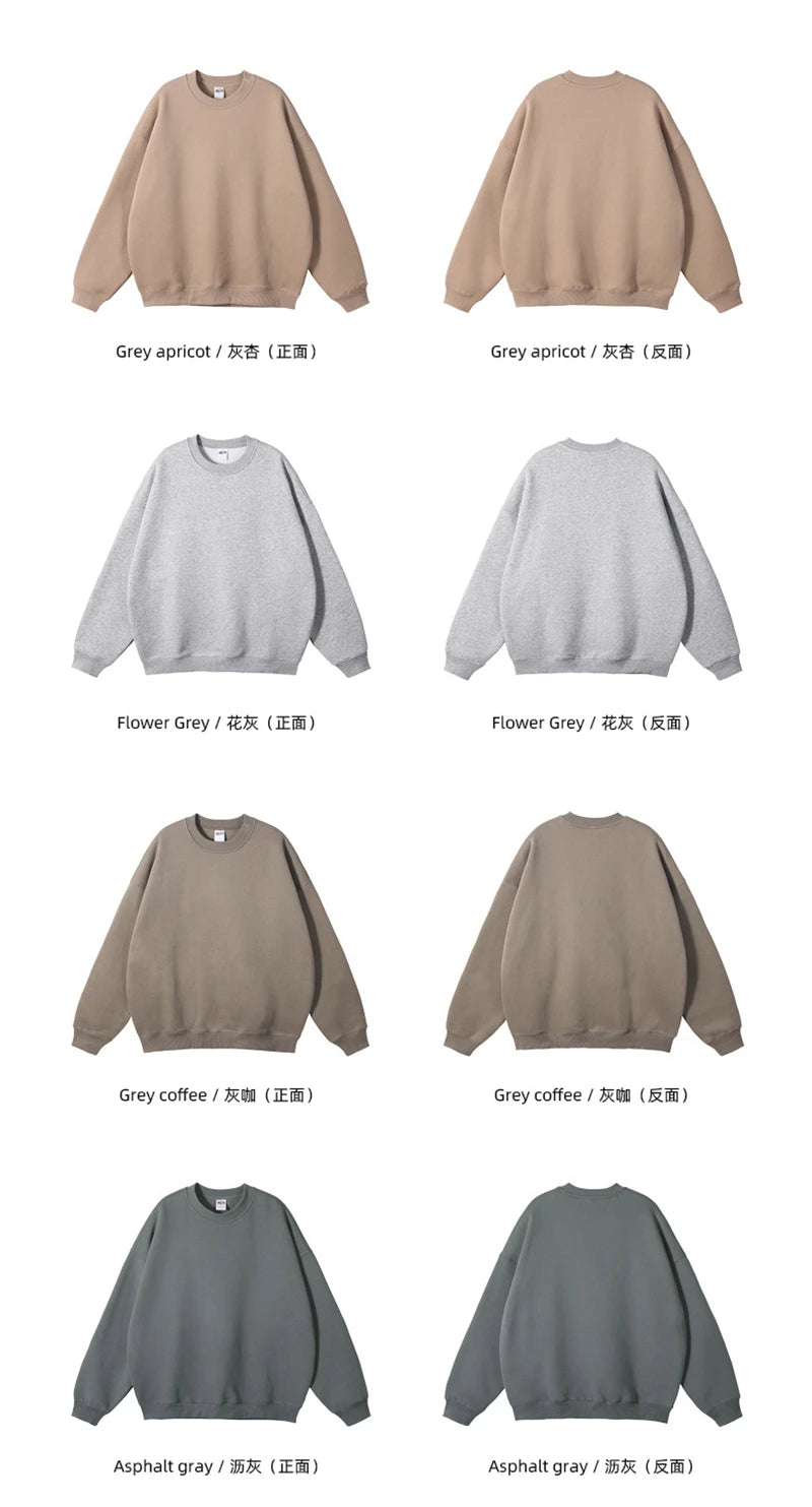 ZODF New 2025 Winter 350gsm Fleece Sweatshirts For Men Unisex Casual Loose Basic Solid O-Neck Thick Warm Pullovers HY0635