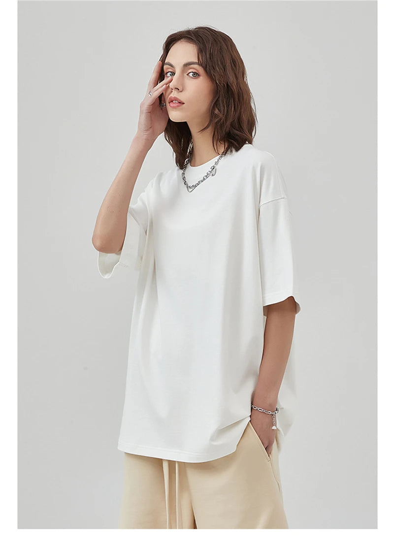 ZODF New Summer Men 275gsm Cotton T Shirts Unisex Women High Street Oversized FG Noshrink Solid T-Shirt Streetwears HY0152