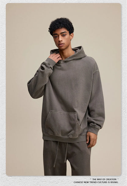 ZODF Retro Heavy Weight 480gsm Cotton Hoodies For Man Unisex Oversized Washed Distressed Hooded Pullovers Brand Coats HY1115