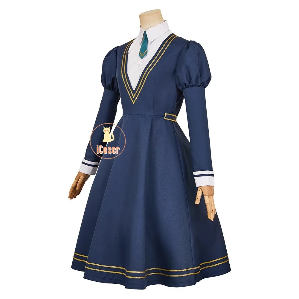 Anime Witch Watch Nemu Miyao Cosplay Costume Blue Dress Tie Shirt Stocking Outfit Halloween Party for Women Girls Carnival Props