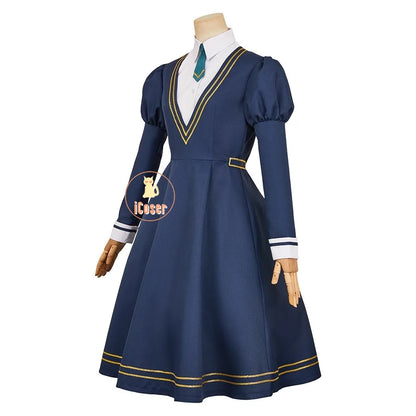 Anime Witch Watch Nemu Miyao Cosplay Costume Blue Dress Tie Shirt Stocking Outfit Halloween Party for Women Girls Carnival Props