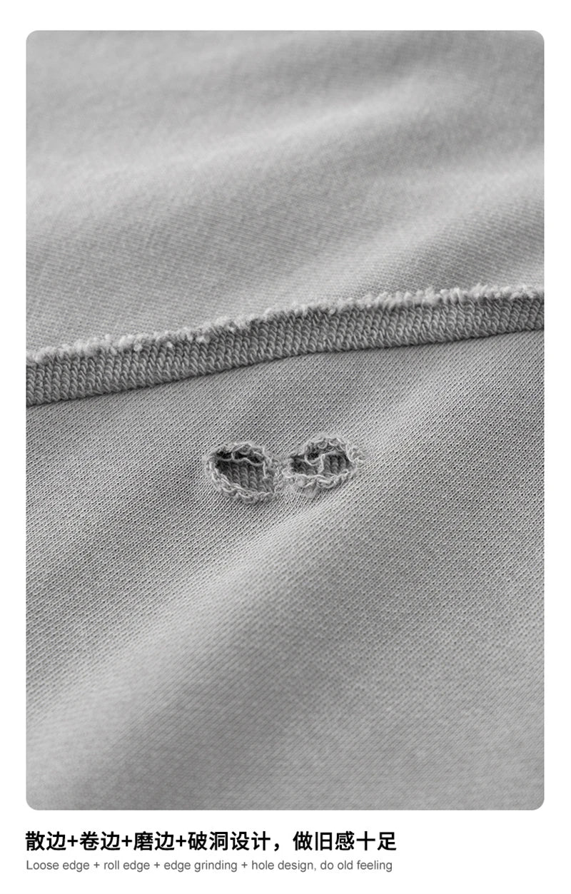 ZODF 2025 Men Summer Heavy Weight Washed 330gsm Cotton T-shirt Unisex High Street Distressed Holes Oversized T Shirts Tee HY0984