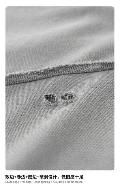 ZODF 2025 Men Summer Heavy Weight Washed 330gsm Cotton T-shirt Unisex High Street Distressed Holes Oversized T Shirts Tee HY0984